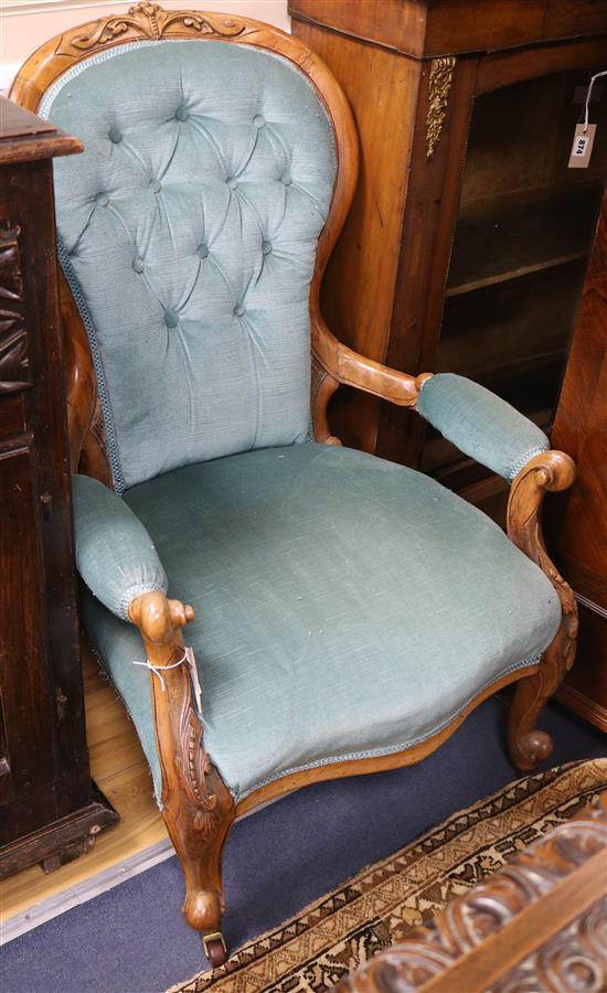 A Victorian walnut armchair, circa 1860,